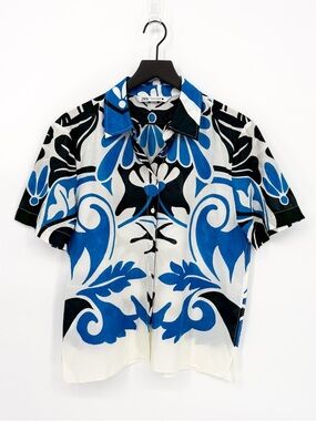 Zara Abstract Mosaic Print Button Down Top Medium